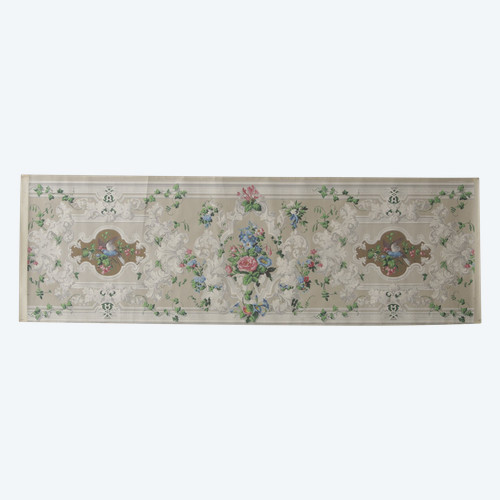 Lé de papier peint oiseaux et fleurs XIXe - « Pierre de gris » 