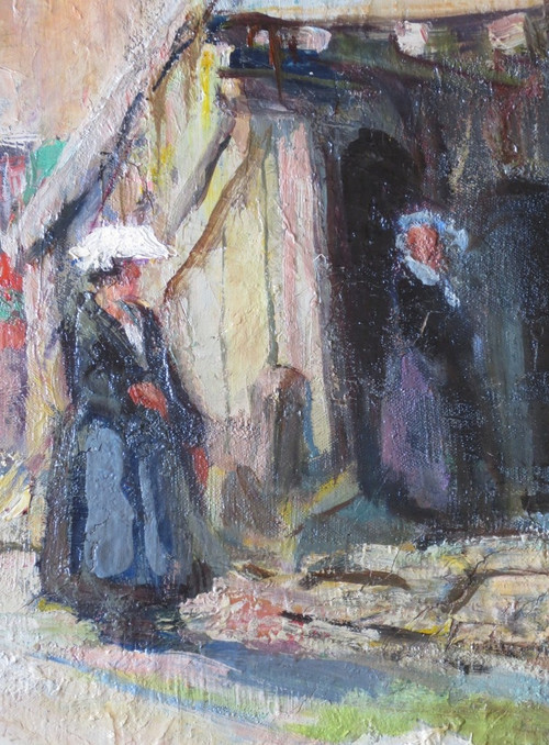 Eine Straße in Auray, Morbihan, signiert von Albert FERNAND-RENAULT.   