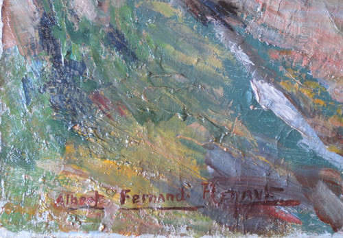 Eine Straße in Auray, Morbihan, signiert von Albert FERNAND-RENAULT.   