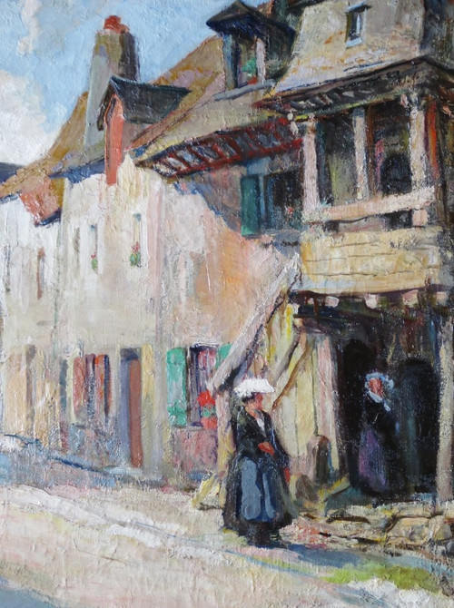Eine Straße in Auray, Morbihan, signiert von Albert FERNAND-RENAULT.   