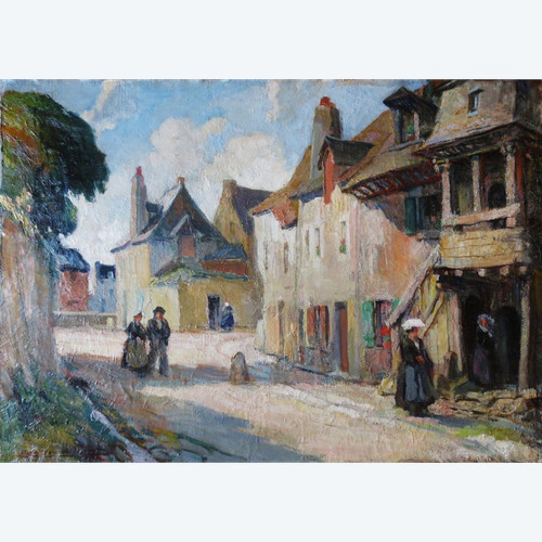 Eine Straße in Auray, Morbihan, signiert von Albert FERNAND-RENAULT.   