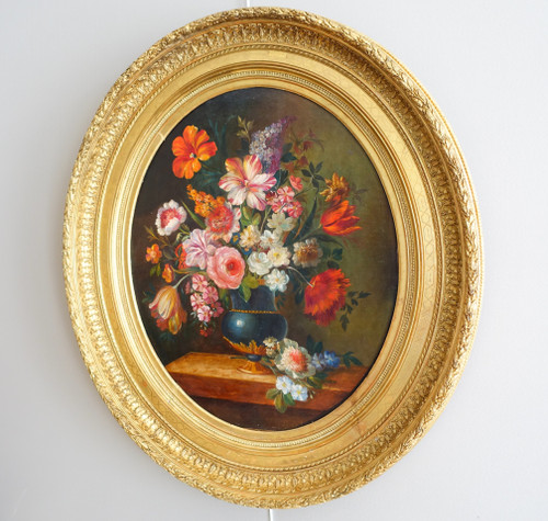 Ecole du XVIIIe siècle, suiveur de Vallayer Coster, tableau de fleurs, HST 84cm x 97cm