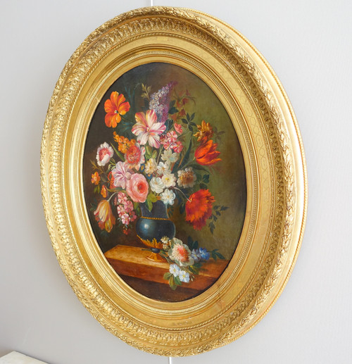 Ecole du XVIIIe siècle, suiveur de Vallayer Coster, tableau de fleurs, HST 84cm x 97cm