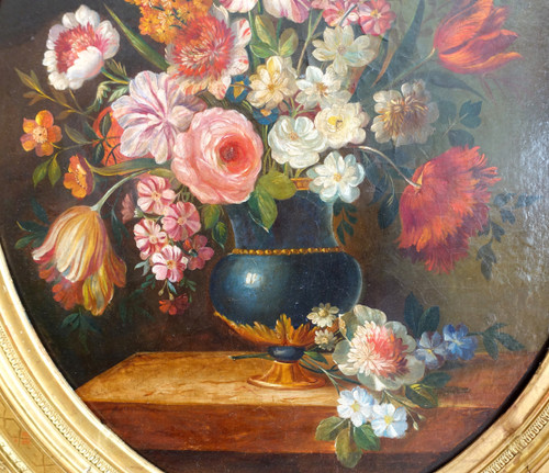 Ecole du XVIIIe siècle, suiveur de Vallayer Coster, tableau de fleurs, HST 84cm x 97cm