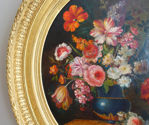 Ecole du XVIIIe siècle, suiveur de Vallayer Coster, tableau de fleurs, HST 84cm x 97cm
