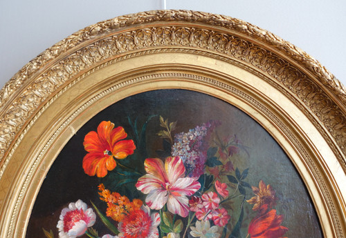 Ecole du XVIIIe siècle, suiveur de Vallayer Coster, tableau de fleurs, HST 84cm x 97cm