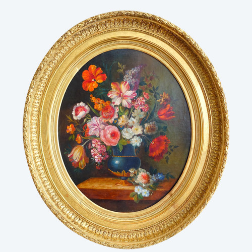 Ecole du XVIIIe siècle, suiveur de Vallayer Coster, tableau de fleurs, HST 84cm x 97cm
