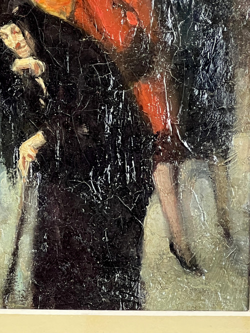 DIPINTO / OLIO SU TELA FIRMATO DA PIERRE DE.BELAIR " ELEGANTES AU MARCHÉ " (ELEGANTI AL MERCATO)