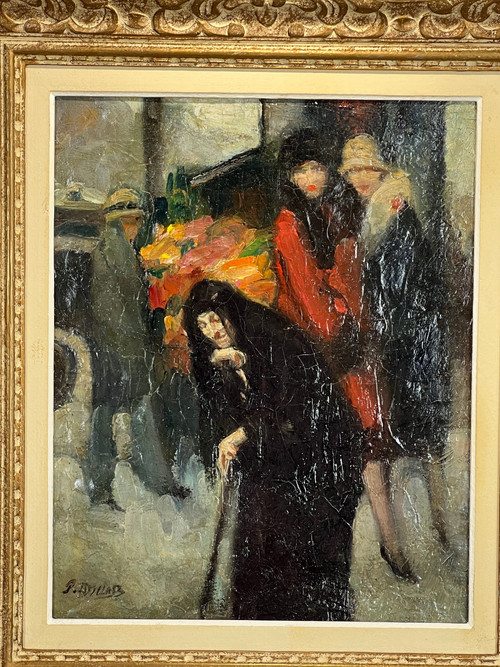 DIPINTO / OLIO SU TELA FIRMATO DA PIERRE DE.BELAIR " ELEGANTES AU MARCHÉ " (ELEGANTI AL MERCATO)