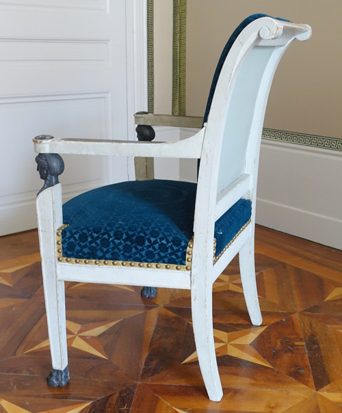 Paire de fauteuils d'époque Consulat en bois laqué, velours frappé Lelièvre-Bonvallet, vers 1800
