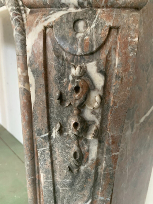 Louis XV style mantel in red Breche marble XIX century