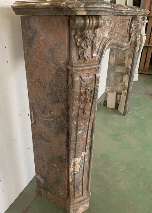 Louis XV style mantel in red Breche marble XIX century