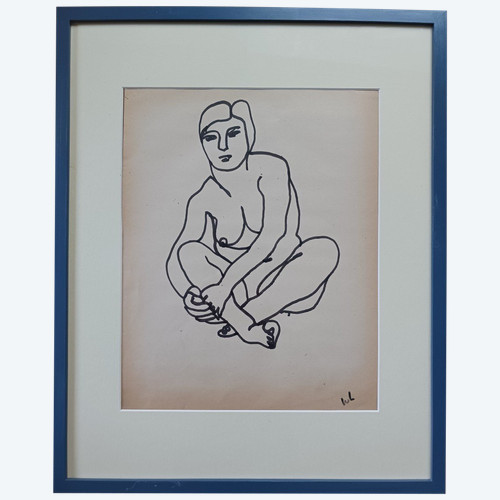 Lam Dong, Ecole de Paris - Seated female nude - ink on paper
