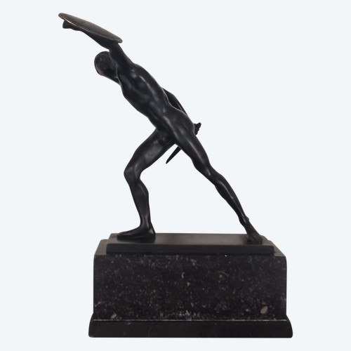 Agasias of Ephesus, after - Borghese gladiator - large bronze with brown patina - marble base