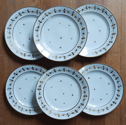 Halley - suite of 6 dessert plates - porcelain - Revolution, Empire period