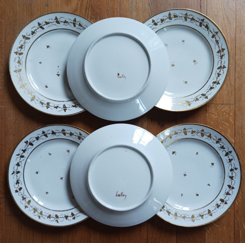 Halley - suite of 6 dessert plates - porcelain - Revolution, Empire period