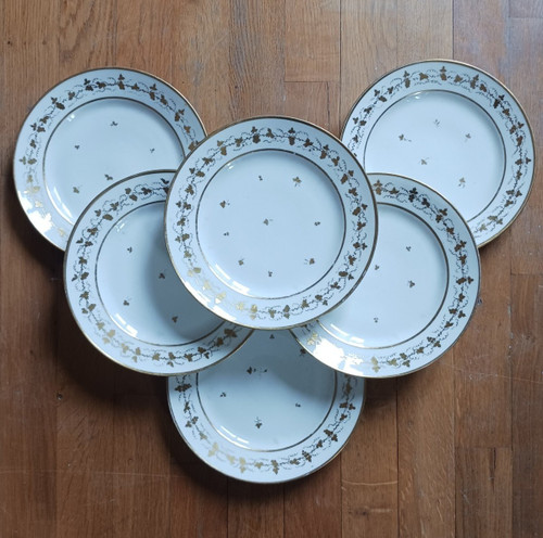 Halley - suite of 6 dessert plates - porcelain - Revolution, Empire period