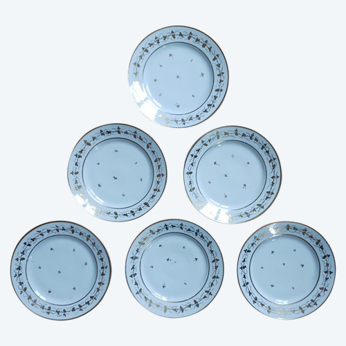 Halley - suite of 6 dessert plates - porcelain - Revolution, Empire period