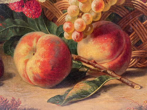 Holländische Schule 19. Jahrhundert, Öl auf Leinwand "Stillleben mit Obstkorb".
