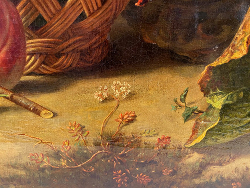 Holländische Schule 19. Jahrhundert, Öl auf Leinwand "Stillleben mit Obstkorb".