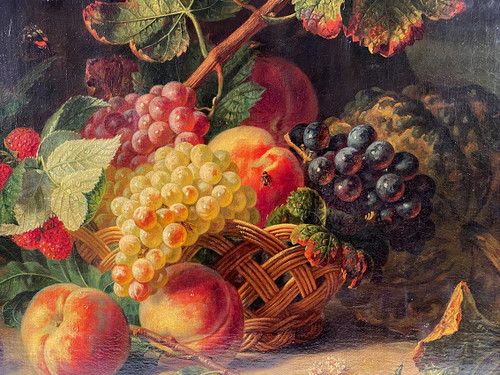Holländische Schule 19. Jahrhundert, Öl auf Leinwand "Stillleben mit Obstkorb".