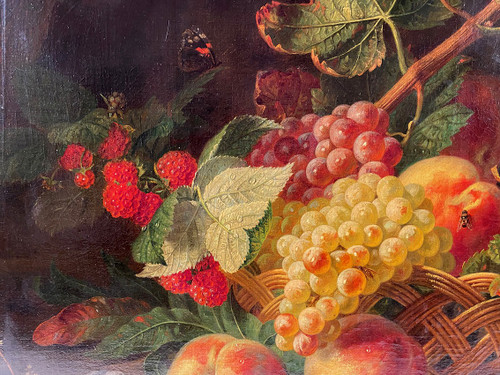 Holländische Schule 19. Jahrhundert, Öl auf Leinwand "Stillleben mit Obstkorb".