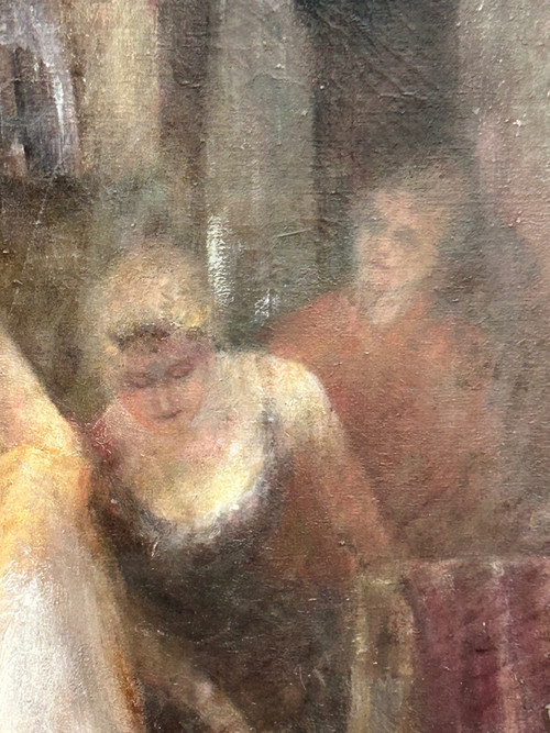 Grand Tableau Huile Sur Toile Fin XIXéme Non Signé H 116 Cm