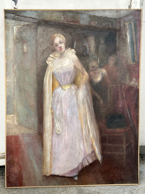 Grand Tableau Huile Sur Toile Fin XIXéme Non Signé H 116 Cm