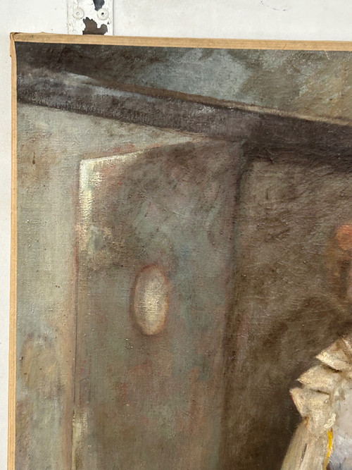 Grand Tableau Huile Sur Toile Fin XIXéme Non Signé H 116 Cm