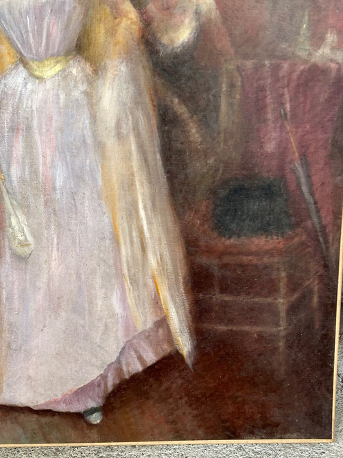 Grand Tableau Huile Sur Toile Fin XIXéme Non Signé H 116 Cm