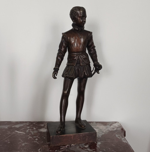 Barone Bosio, dopo - grande figura in bronzo di Enrico IV da bambino - patina di medaglia