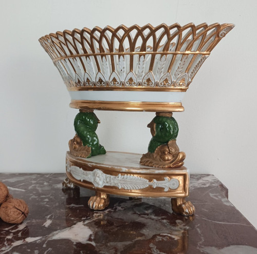 Darte Frères - grande navetta o cestino in porcellana - Periodo Impero, restauro