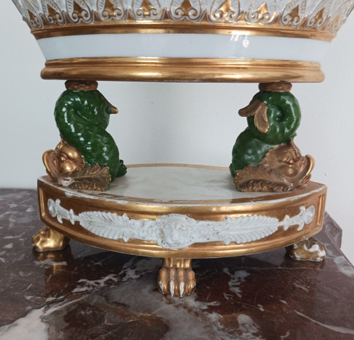 Darte Frères - grande navetta o cestino in porcellana - Periodo Impero, restauro