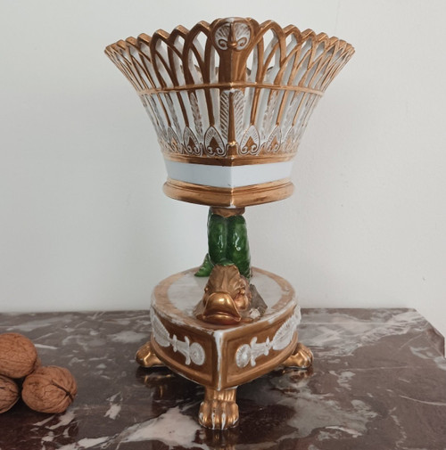 Darte Frères - grande navetta o cestino in porcellana - Periodo Impero, restauro