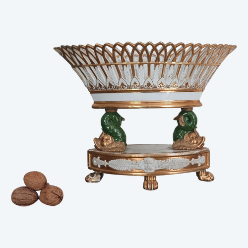 Darte Frères - grande navetta o cestino in porcellana - Periodo Impero, restauro