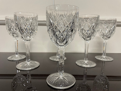 Saint Louis Modèle Florence - 6 Crystal Wine Glasses H: 16,5 Cm
