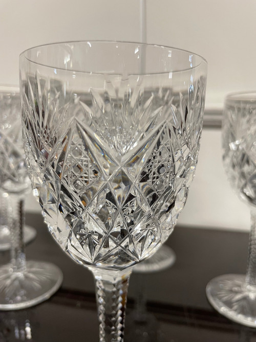 Saint Louis Modèle Florence - 6 Crystal Wine Glasses H: 16,5 Cm