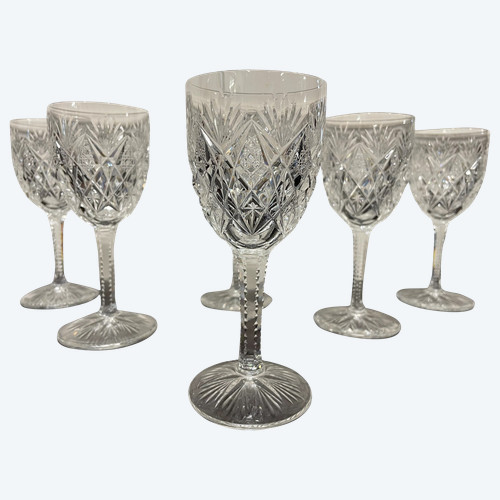 Saint Louis Modèle Florence - 6 Crystal Wine Glasses H: 16,5 Cm