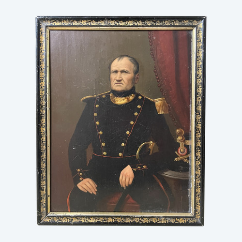 Second Empire Officer's Portrait - Oil On Cardboard 19th century