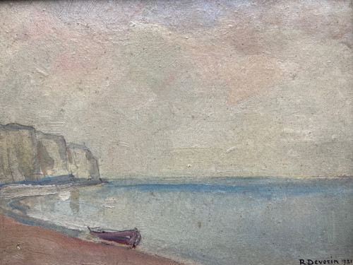 Öl auf Karton 'Strand in der Normandie' von Roger DEVERIN