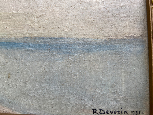 Öl auf Karton 'Strand in der Normandie' von Roger DEVERIN