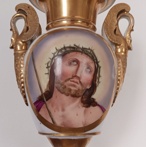 Parigi, periodo della Restaurazione, Luigi Filippo - vaso in porcellana - volto di Cristo, religiosa