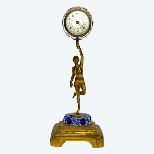 Orologio da tavolo in bronzo e cristallo Baccarat