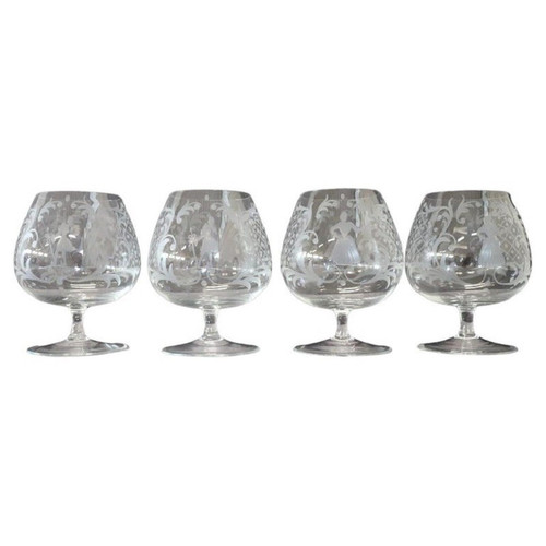 Set aus vier venezianischen Gläsern von Cognac