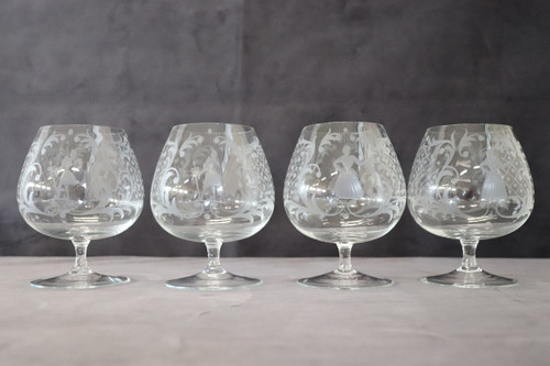 Set aus vier venezianischen Gläsern von Cognac