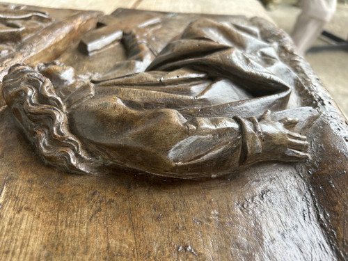 Paire De Panneaux En Bois Sculpté Religieux à Haut Relief époque XVIIème Siècle
