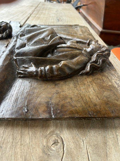 Paire De Panneaux En Bois Sculpté Religieux à Haut Relief époque XVIIème Siècle