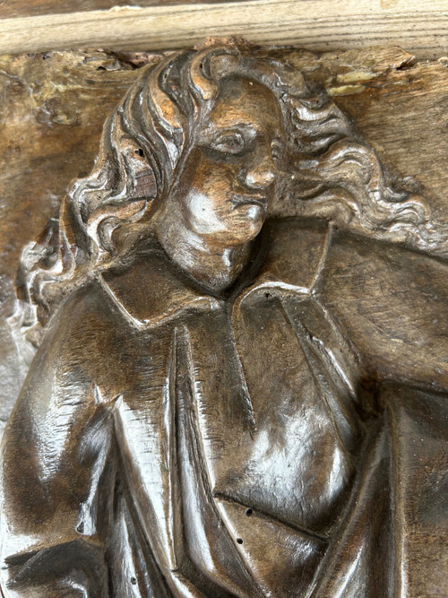 Paire De Panneaux En Bois Sculpté Religieux à Haut Relief époque XVIIème Siècle