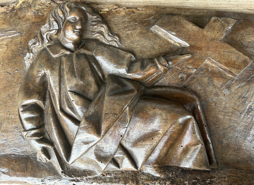 Paire De Panneaux En Bois Sculpté Religieux à Haut Relief époque XVIIème Siècle