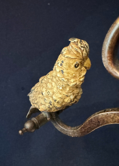 Scultura in bronzo articolata di Vienna "Parrot swing" (cacatua)